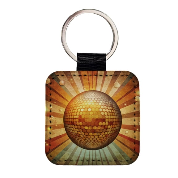 Vintage Retro Disco Ball Design Faux Leather Square Keychain