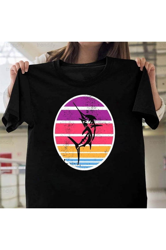 Vintage Retro Distressed Fishing Sunset Swordfish Kids Men, H6010 T-Shirt, for Men and Women, Up to Size 5XL