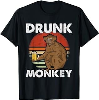 Vintage Retro Drunk Monkey T-Shirt - Walmart.com