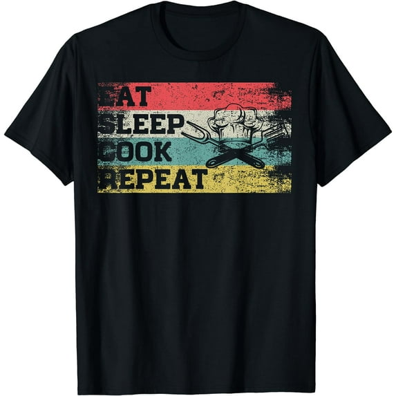 Vintage Retro Eat Sleep Cook Repeat Funny Cooking Chef Food T-Shirt