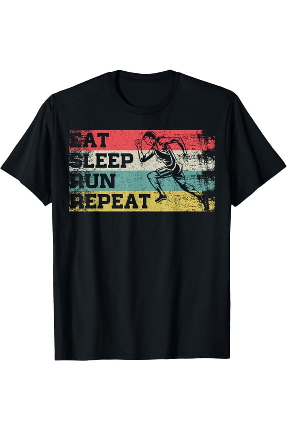 Vintage Retro Eat Sleep Run Repeat Funny Running Runner Gift T-ShirtMen and women, Black T-shirt, size: Extra large