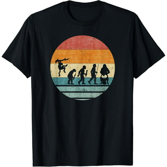Vintage Retro Evolution Of Djembe Player Drummer Silhouette T-Shirt