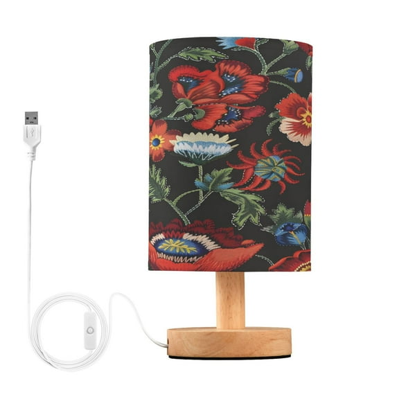 Vintage Retro Flowers Bedside Table Lamp Desk Warm Lights with USB Charging Port Cylinder LED Lamps for Bedroom Living Room Office