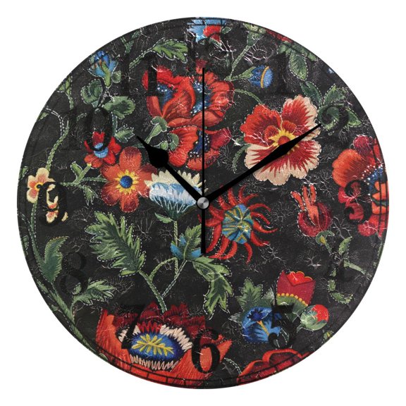 Vintage Retro Flowers Silent Wall Clock 10" Non-Ticking Battery Clock