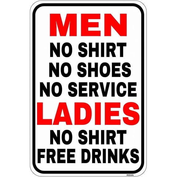 Vintage Retro Funny No Shirt No Shoes Tin Sign - 8"x12", Wall Decor for Garden, Home, Farm, Yard, Front Door, Outdoor/Indoor, Street