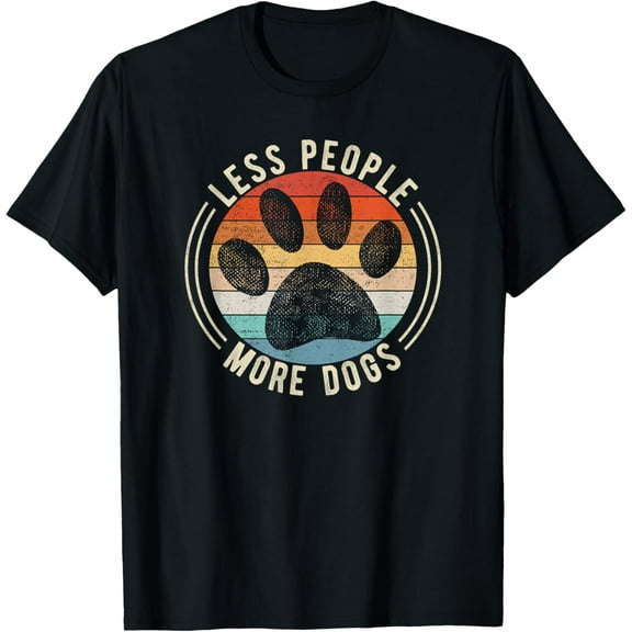 Vintage Retro Funny Sayings Dog Lover Less People More Dogs T-ShirtMen and women, Black T-shirt, size: Extra large