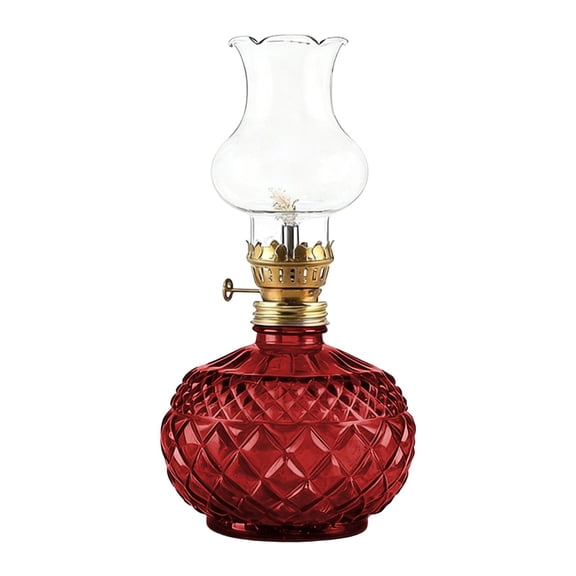 Vintage Retro Glass Oil Lamp for Home Bedroom Table & Farmhouse Decor, Classic Circular Ribbed Steady Burning Kerosene Lamp with Reliable Holder, Ideal Emergency Lighting Meditation Decoration