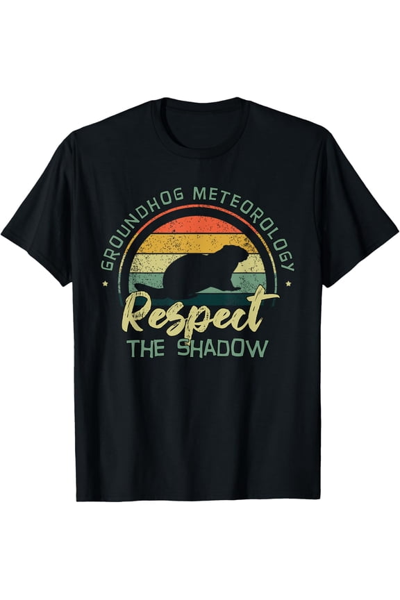 Vintage Retro Groundhog Meteorology Groundhog Day T-ShirtMen's and women's gift, black and white T-shirt, size: Extra large S-4XL