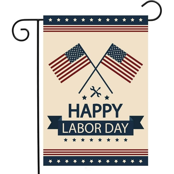 Vintage Retro Happy Labor Day Stars Patriotic USA American Flag Celebration Garden Yard Flag 12"x 18" Double Sided Polyester Welcome House Flag for Patio Lawn Outdoor Home Decor