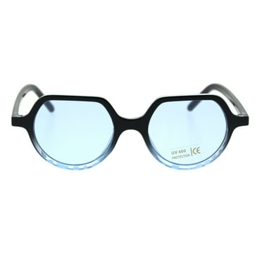 Vintage Retro Hippie Round Thin Plastic Horn Pimp Sunglasses Black Blue Blue