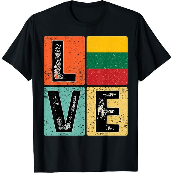 Vintage Retro I Love Lithuania Flag for Lithuanian Pride T-Shirt