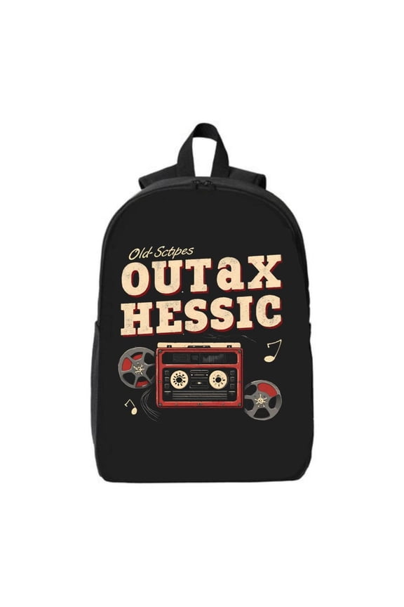Vintage Retro Laptop Backpack for College & High School - ' Old Scapes Outta Here ' Design with Cassette Tape & Film Reels - Fits 15 " Laptop & iPad - Stylish Travel Bag for - & -