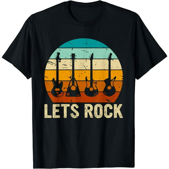 Vintage Retro Lets Rock Rock and Roll Guitar Music T-Shirt