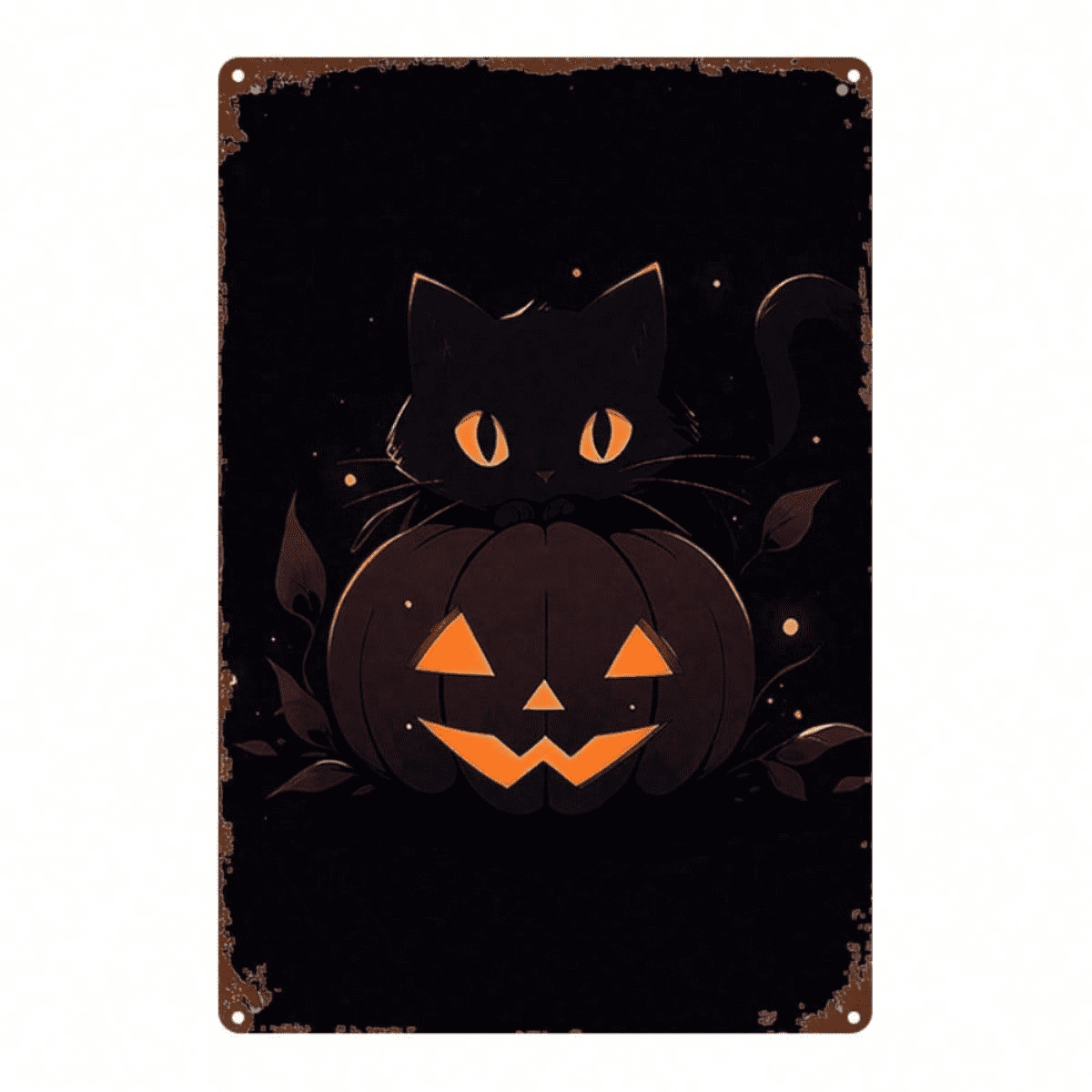 Vintage Retro Metal Sign 2D Flat Halloween Black Cat Pumpkin Lantern Art Painting Decor 8x12 Inch Single Piece Classic Ornament