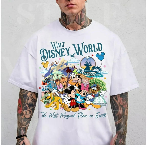 Vintage Retro Mickey & Friends Walt Disney World Shirt, Disneyland The Most Magical Place on Earth Shirt, Disney Castle Family Vacation 2025,White Color,Size M