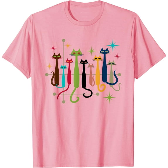 Vintage Retro Mid-Century Modern Look Cats 50s 60s Style Unisex T-Shirt for Men Women Kids Toddler,Light Pink Color,Size 4T
