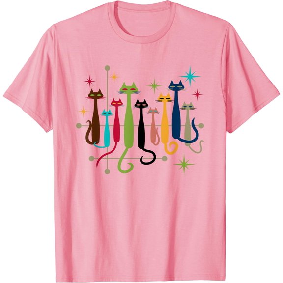 Vintage Retro Mid-Century Modern Look Cats 50s 60s Style Unisex T-Shirt for Men Women Kids Toddler,Light Pink Color,Size M