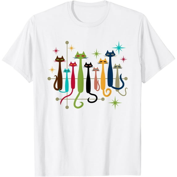 Vintage Retro Mid-Century Modern Look Cats 50s 60s Style Unisex T-Shirt for Men Women Kids Toddler