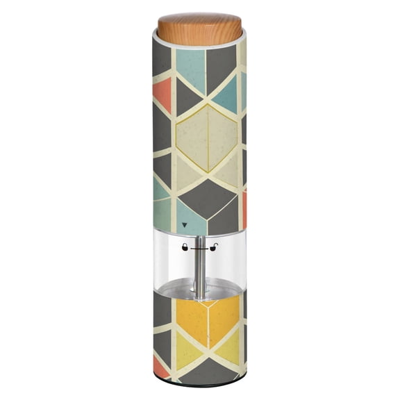 Vintage Retro Mosaic Dream Printed Electric Pepper Mill One-Touch Battery Operated Salt Grinder Adjustable Coarseness Decorative Counter Spice Tool