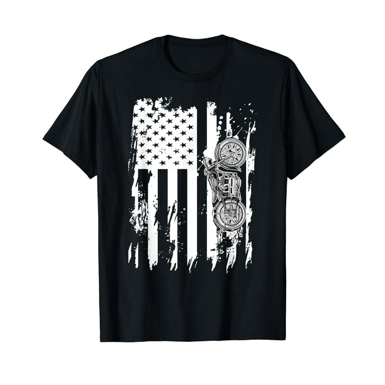Vintage Retro Motorcycle T-Shirt Detailed With American Flag Vintage Retro Motorcycle T-Shirt Detailed With American Flag
