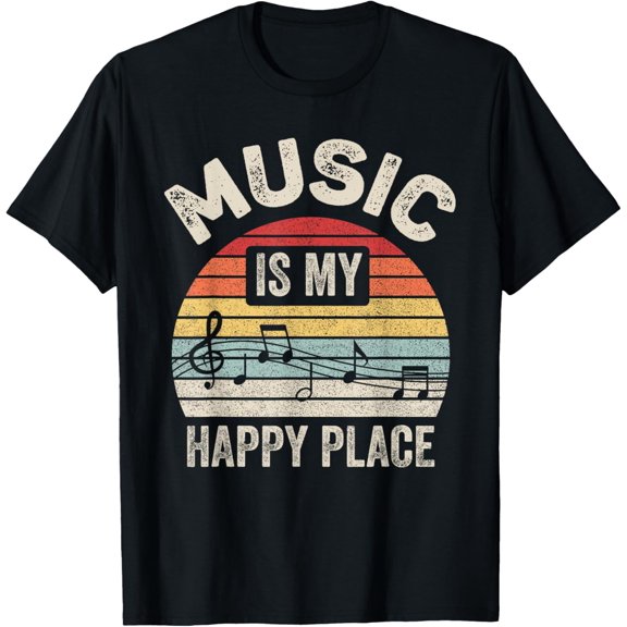 Vintage Retro Music Is My Happy Place Inspiring Music T-Shirt
