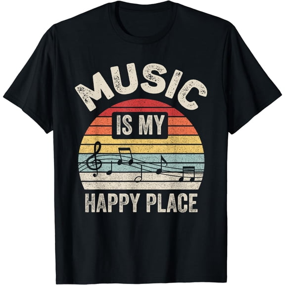 Vintage Retro Music Is My Happy Place Inspiring Music T-Shirt