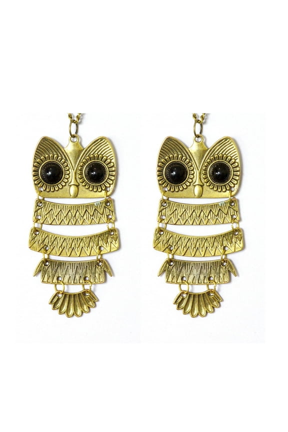 Vintage Retro Owl Pendant Necklace, Long Chain, Gold-Tone, 2 Pieces, Women