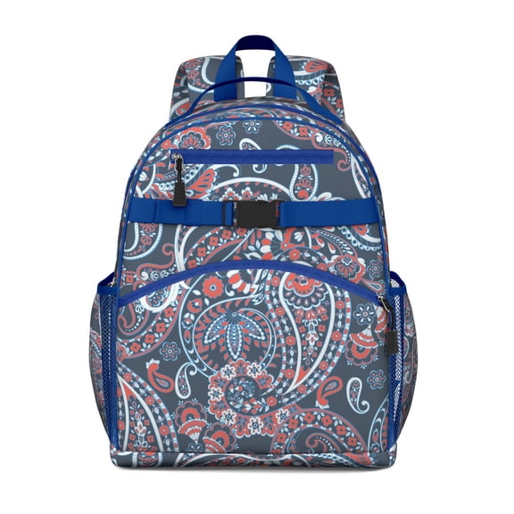 Vintage Retro Paisley Floral School Backpack Adjustable Padded Straps Chest Buckle Spacious Durable Bookbag For Elementary Student