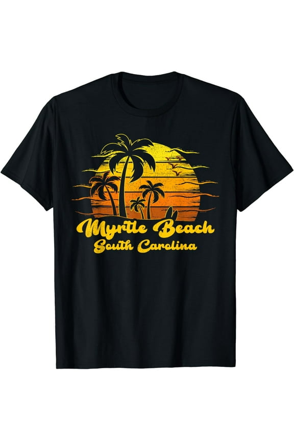 Vintage Retro Palm Tree Sunset South Carolina Myrtle Beach T-Shirt