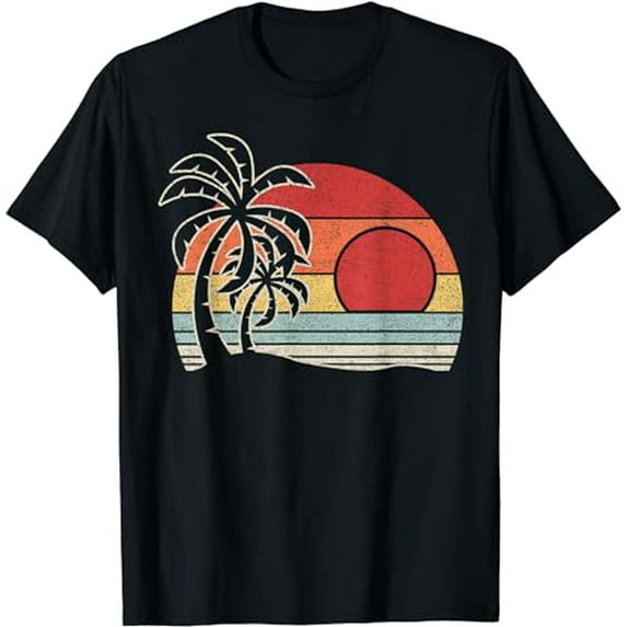 Vintage Retro Palm Tree Sunset Tropical Beach T-Shirt