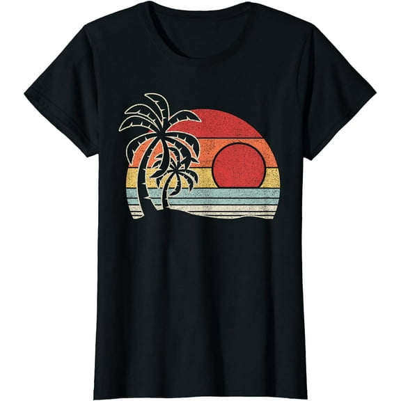 Vintage Retro Palm Tree Sunset Tropical Beach T-Shirt