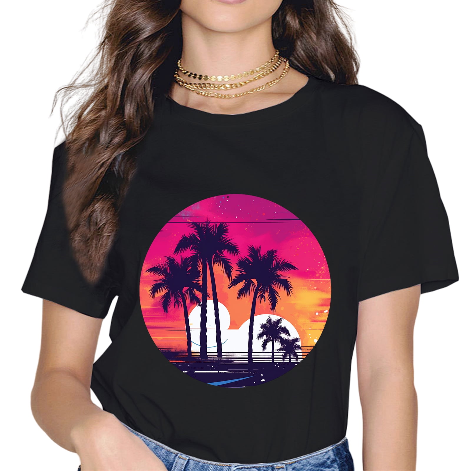 Vintage Retro Palm Tree Sunset Tropical Beach T-Shirt - Walmart.com