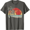 thumbnail image 1 of Vintage Retro Palm Tree Sunset Tropical Beach Unisex T-Shirt for Men Women Kids Toddler,Charcoal Color,Size 3T, 1 of 5
