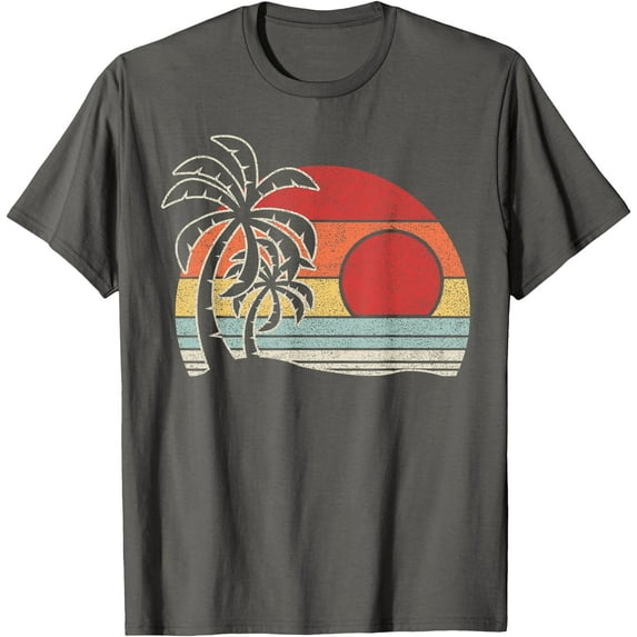 Vintage Retro Palm Tree Sunset Tropical Beach Unisex T-Shirt for Men Women Kids Toddler,Charcoal Color,Size 3T
