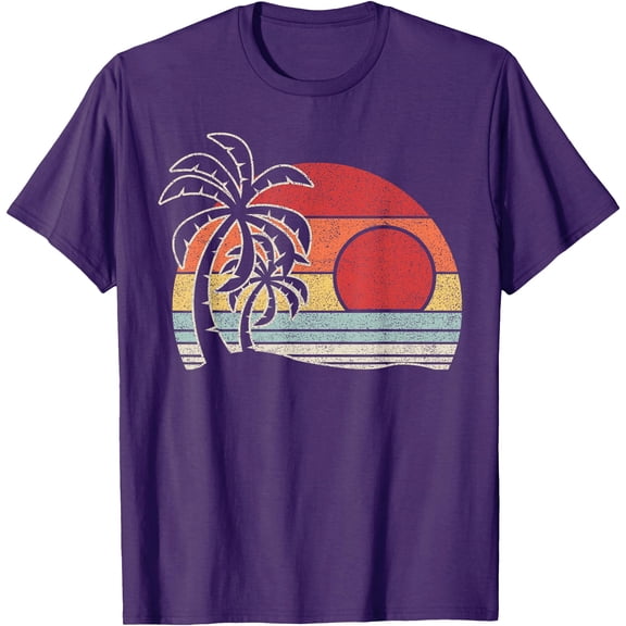 Vintage Retro Palm Tree Sunset Tropical Beach Unisex T-Shirt for Men Women Kids Toddler
