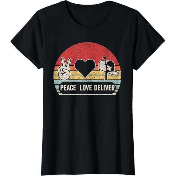 Vintage Retro Peace Love Deliver Post Box Cute Postal Worker T-Shirt