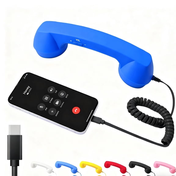 Vintage Retro Phone Handset for iPhone (Blue) – Clear Comfortable Calls, 2026 New Retro Phone Handset, Bluetooth/Type-C Port, Landline Handle Receiver for Mobile Video/Calls/Meetings
