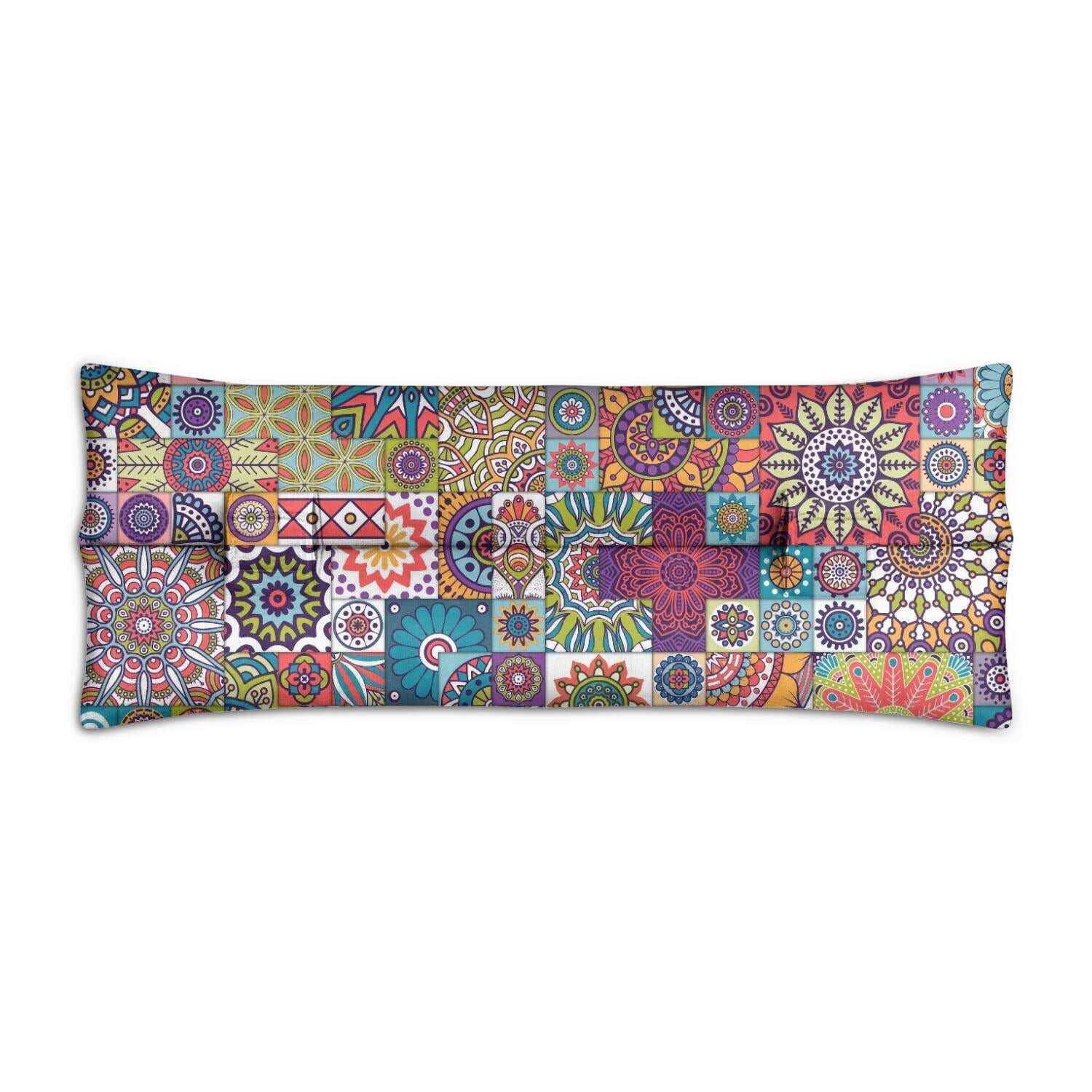 Vintage Retro Post Surgery Seatbelt Pillow - Floral Bohemian Mastectomy Car Cushion for Women, Tribal Folk Style Heart Surgery Recovery Pillow with Secure Straps
