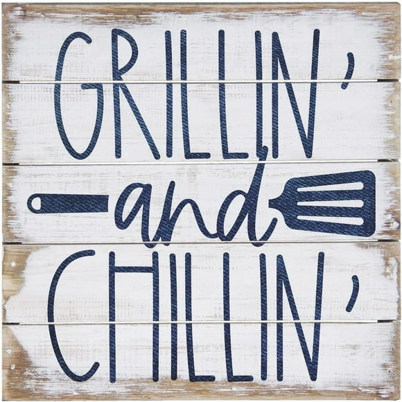 Vintage Retro Primitive Decor Grillin And Chillin Wood Sign Grilling Chilling Summer Bbq Decorations Denim Pint Home Decor Grill Master Picnic Farmhouse Rustic Wood Sign 8x8 Inch