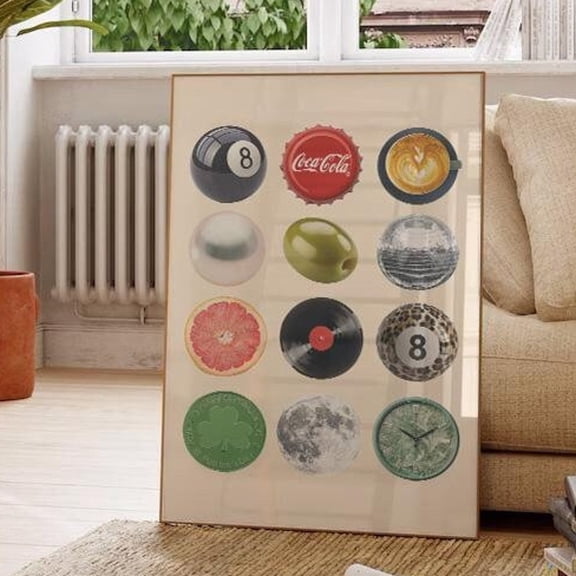 Vintage Retro Print Trendy Wall Art Retro Collage Wall Art Trendy Dorm Decor 8 Ball Print Wall Art Modern Wall Decor