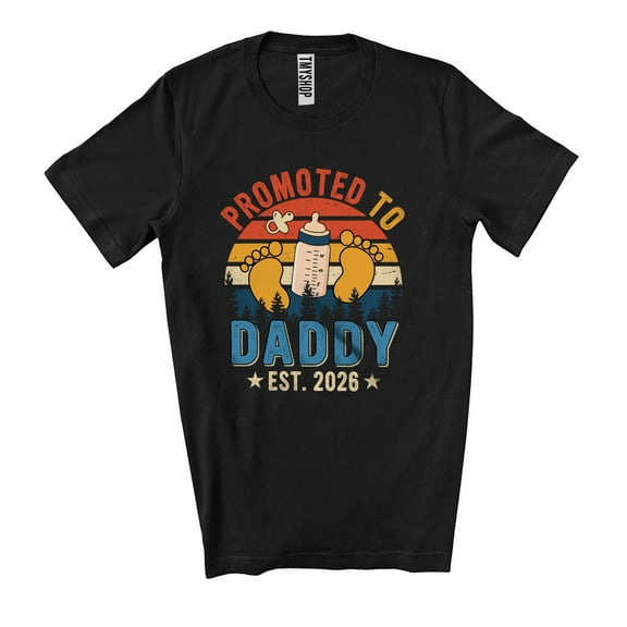 Vintage Retro Promoted To Daddy Est 2026; Amusing Pregnancy Father's Day Milk Bottle; Family Unisex T-Shirt