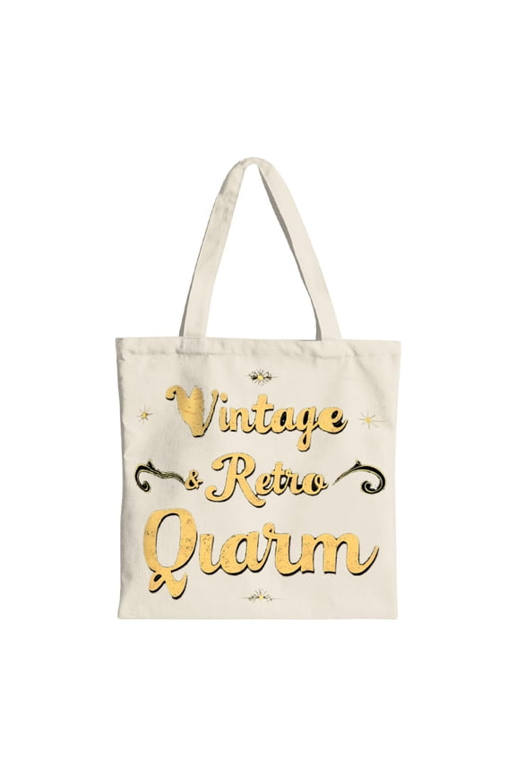 Vintage & Retro Quarm Tote Bag - Stylish Canvas Shopping Bag with Decorative Stars & Swirls Perfect for Parties Travel & Everyday Use