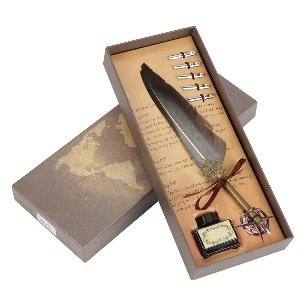 Vintage Retro Quill Feather Dip Pen Metal Nibs Calligraphy Writing Pen ...