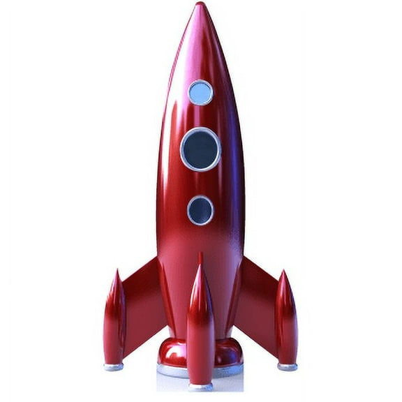 Vintage Retro Red Rocket Ship 1960s Futurism Cardboard Cutout Standee Standup