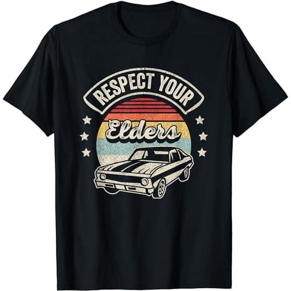 Vintage Retro Respect Your Elders Classic Muscle Car T-Shirt