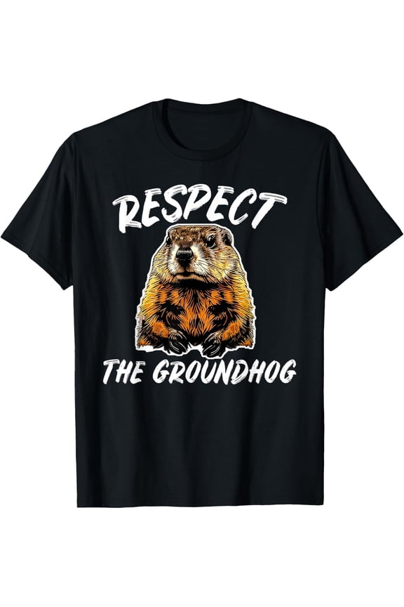 Vintage Retro Respect the Groundhog Holiday | Mens & Womens T-ShirtMen's and women's gift, black and white T-shirt, size: Extra large S-4XL