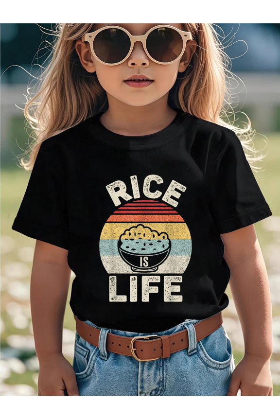 Vintage Retro Rice is Life Filipino Kids T-Shirt Kids Graphic T Shirt Casual Cotton Tee
