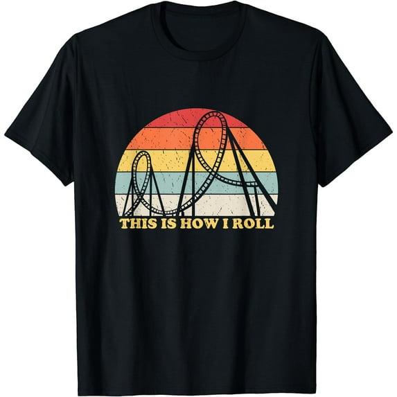 Vintage Retro Roller Coaster Shirt Amusement Park Lover Tee Black 4X-Large