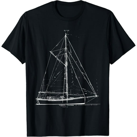 Vintage Retro Sailboat Blueprint T-Shirt T-Shirt