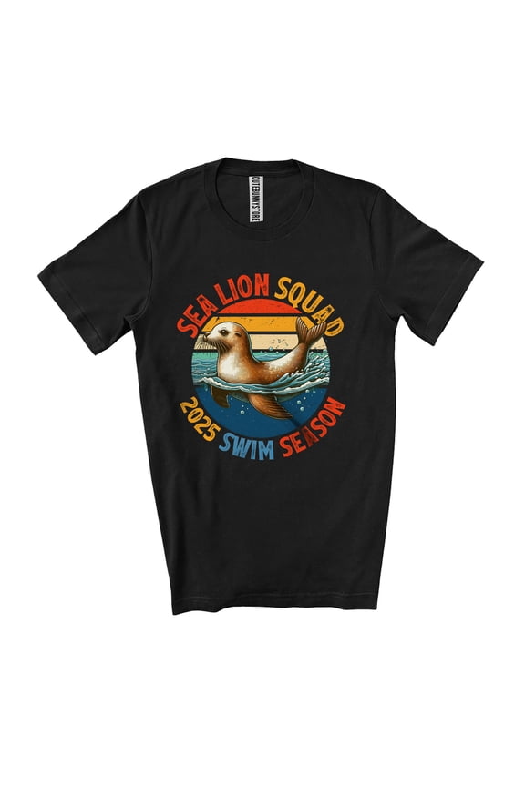Vintage Retro Sea Lion Squad 2025 Swim Season; Joyful Summer Vacation Sea Animal Swimming Unisex T-Shirt
